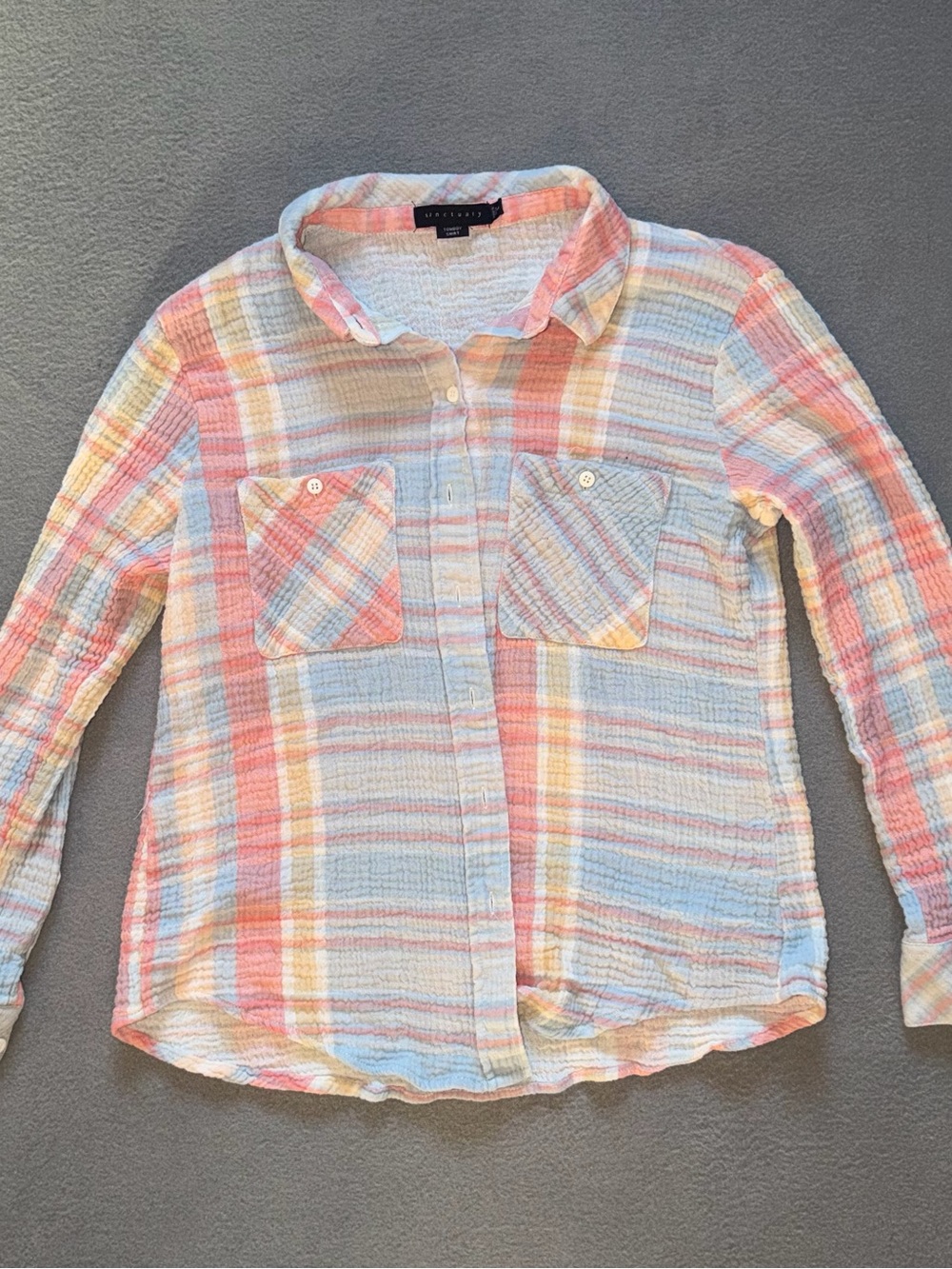 Sanctuary Tomboy Shirt in Peach, Light Blue and Cream